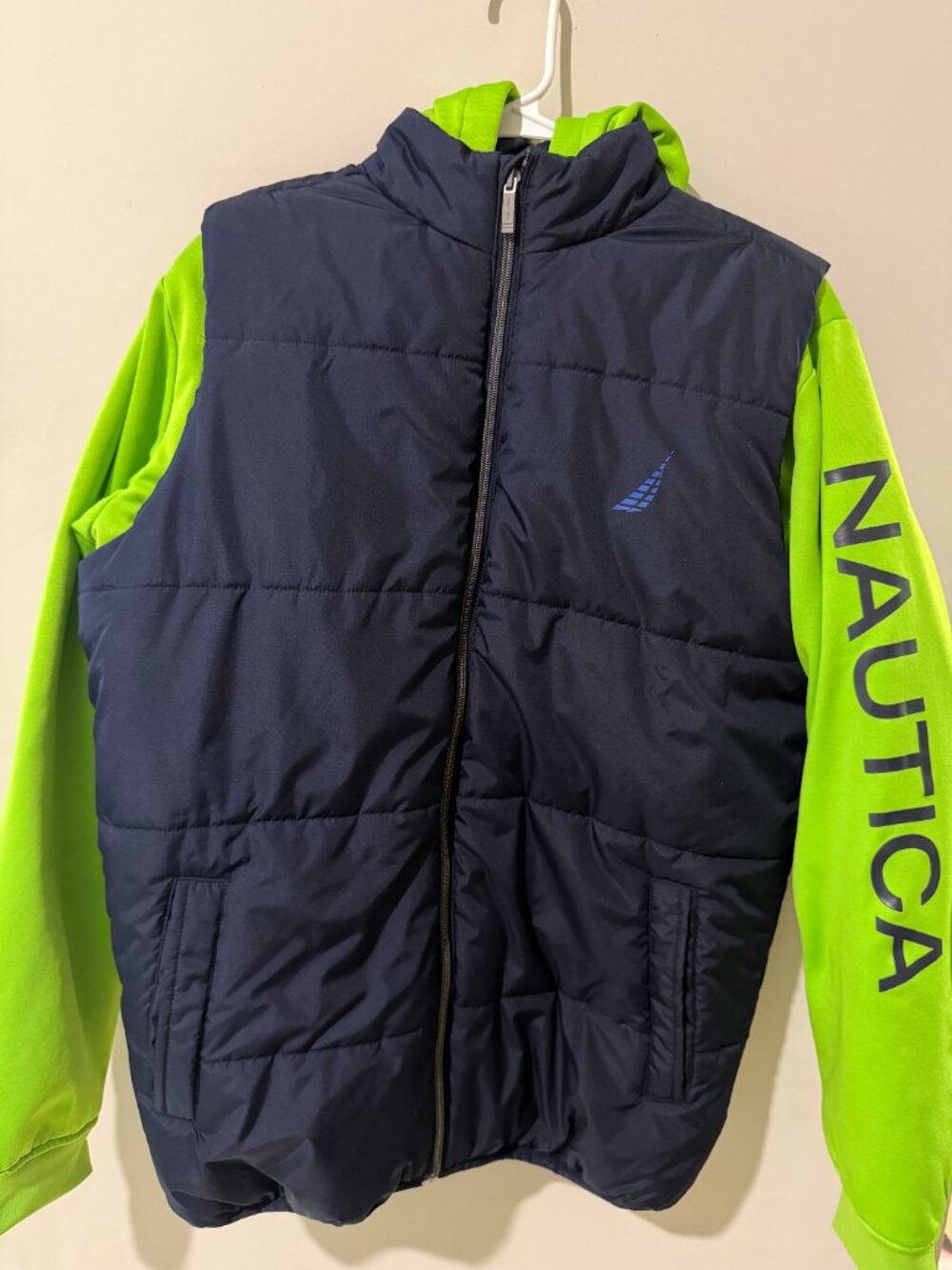Nautica Boys XL 18/20 Winter Puffer Jacket Navy Green Hooded Full